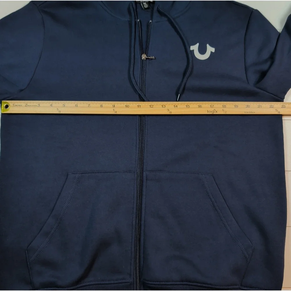 True Religion Zip Hoodie Mens Large Navy Blue Buddha Graphic Logo 106659